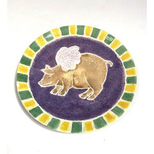 Vintage 90s Pacific Grove Pottery Pamela Bee Scott Plate Platter Collab Pigs Fly